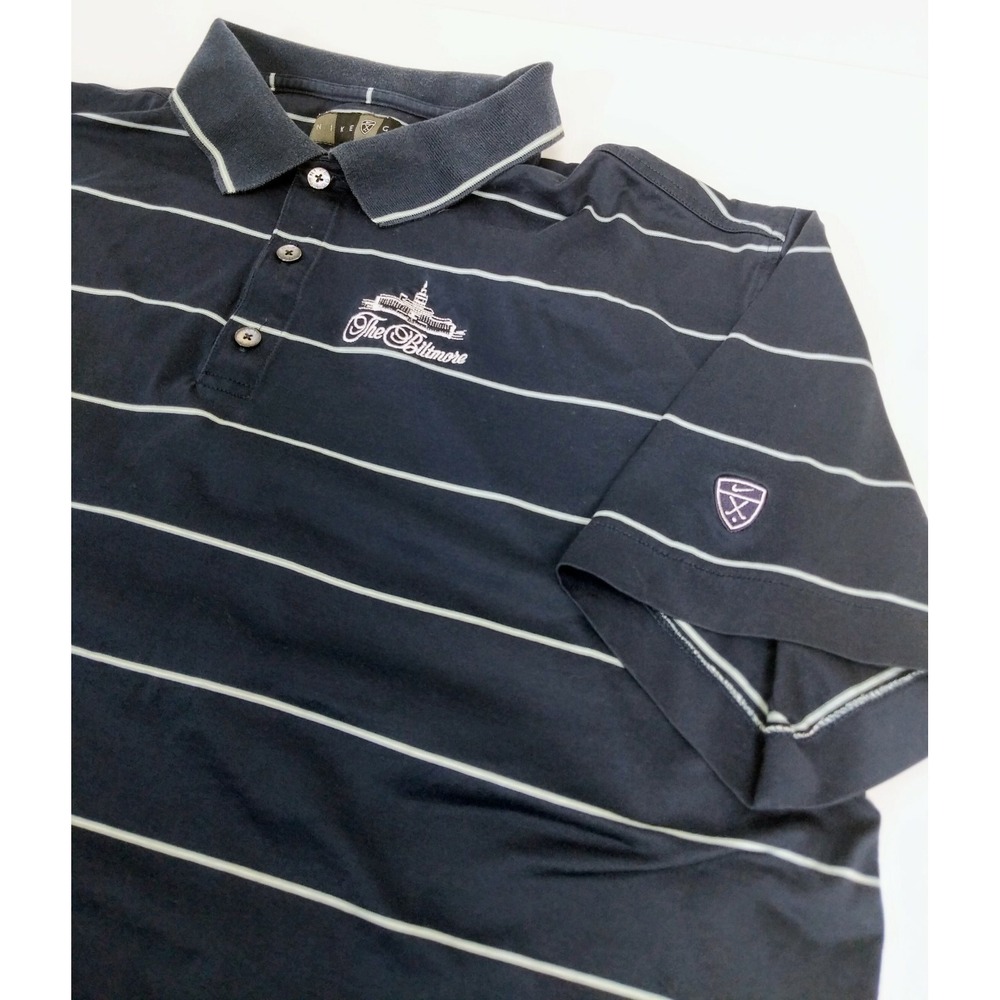 Nike Golf Polo Shirt "The Biltmore" Navy Blue White Stripe L